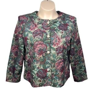 Vintage 80s Inseperables Blazer Green Red Floral Shoulder Pads Gold Button